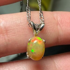Ethiopian Honeycomb Fire Opal Natural Pendant Fire Opal Necklace Sterling